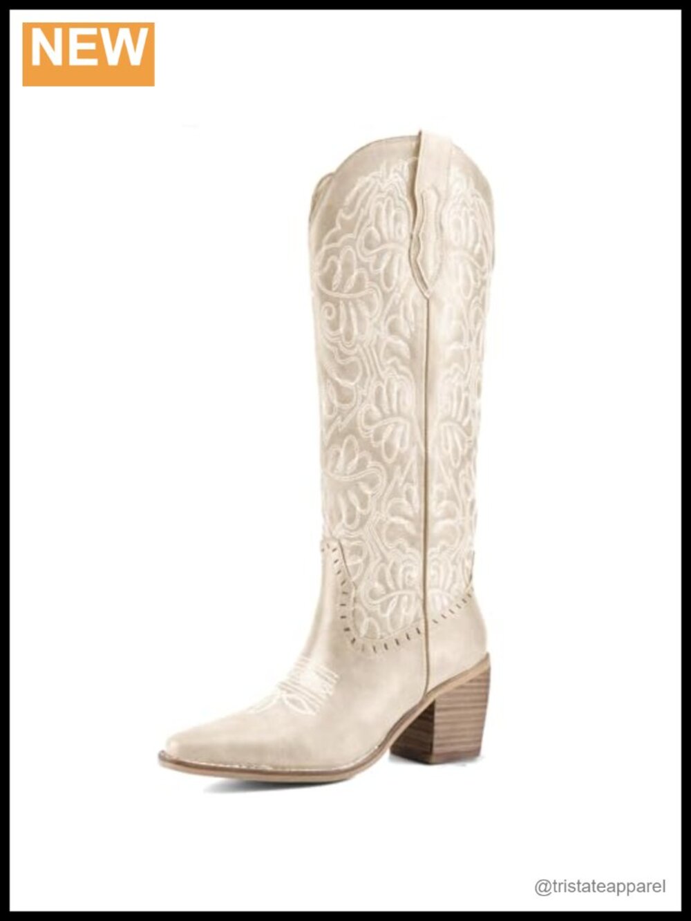 Embroidered Knee High Western Cowboy Boots, Snip Toe Chunky Heel, Faux Leather